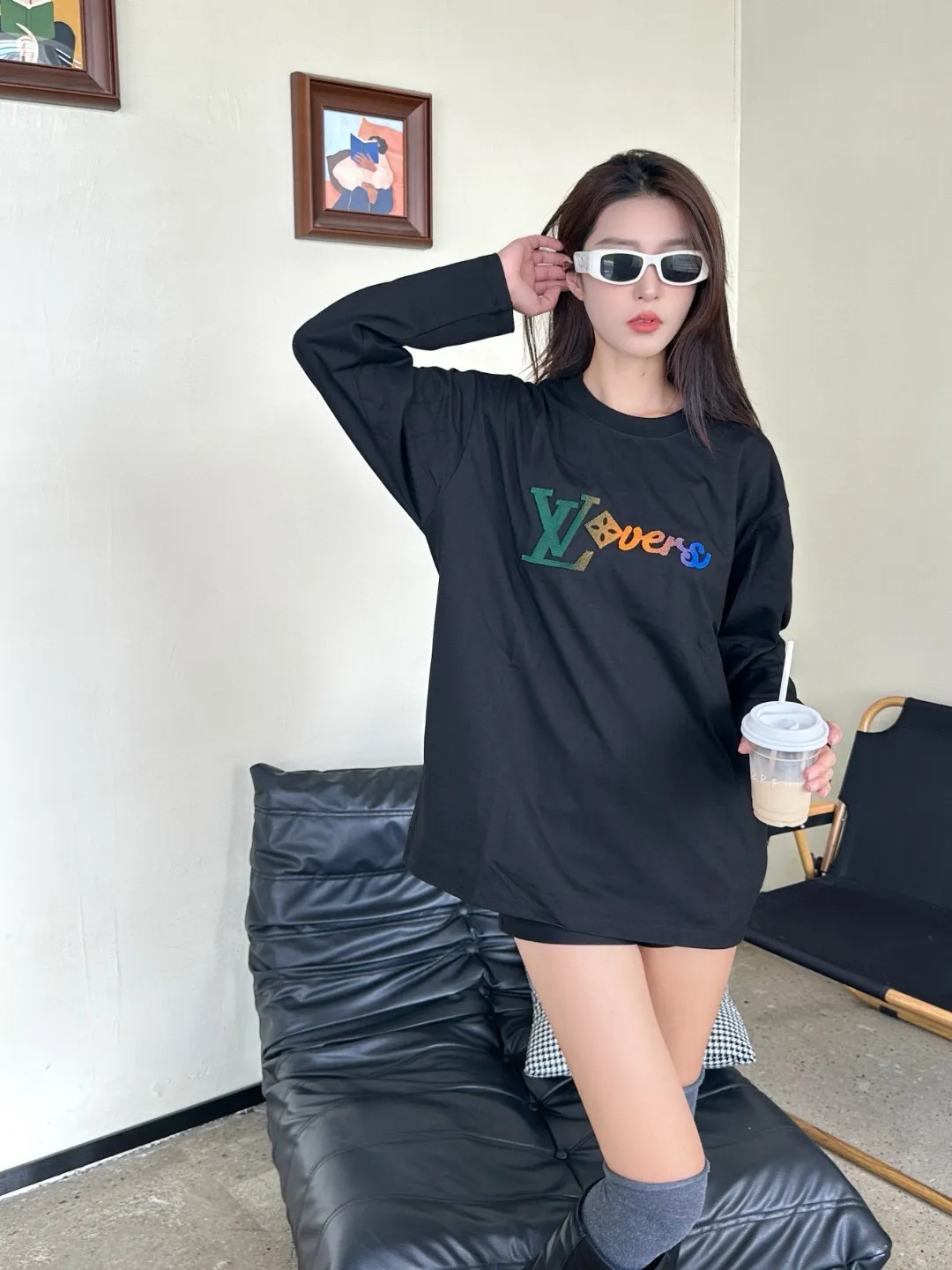 Louis Vuitton/Louis Vuitton 25Fw color gradient logo toothbrush sleeve long-sleeved T-shirt